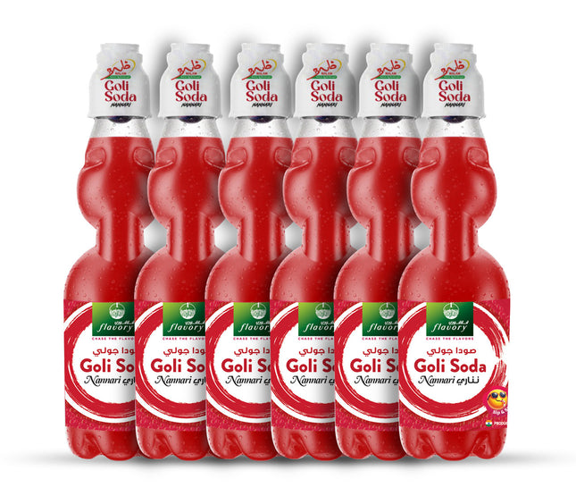 Flavory Goli Soda Carbonated Soft Drinks, Non alcoholic Flavoured Cool Drink, Indian Style Soda with Free Marble, Nannari - 6x300ml