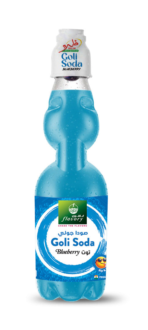 Flavory Goli Soda Carbonated Soft Drinks, Non alcoholic Flavoured Cool Drink, Indian Style Soda with Free Marble, Blueberry - 300ml