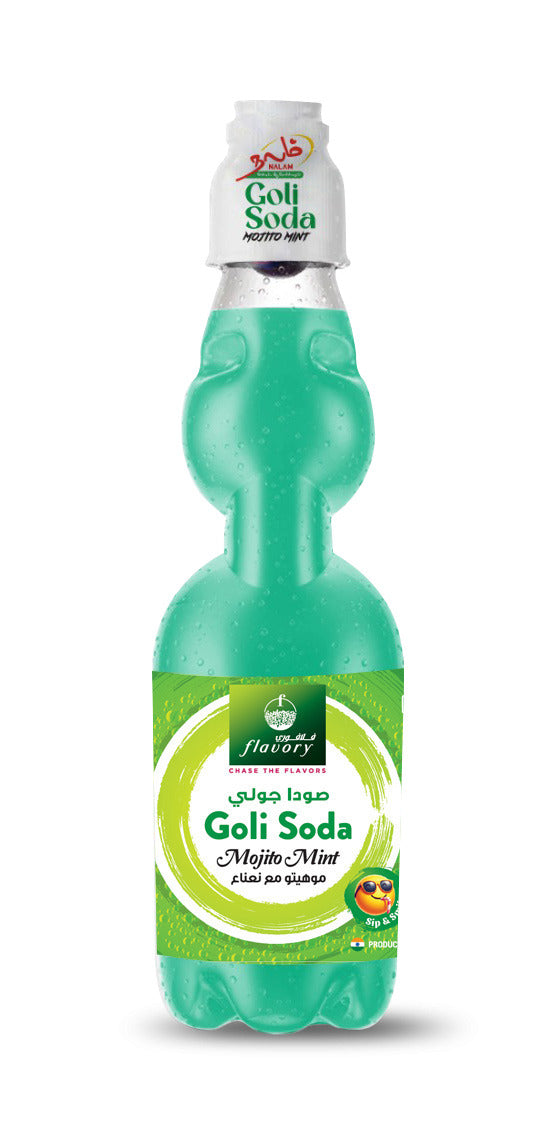 Flavory Goli Soda Carbonated Soft Drinks, Non alcoholic Flavoured Cool Drink, Indian Style Soda with Free Marble, Mojito Mint - 300ml