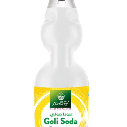 Flavory Goli Soda Carbonated Soft Drinks, Non alcoholic Flavoured Cool Drink, Indian Style Soda with Free Marble, Lemon - 300ml
