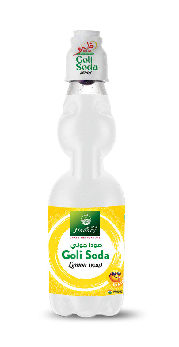 Flavory Goli Soda Carbonated Soft Drinks, Non alcoholic Flavoured Cool Drink, Indian Style Soda with Free Marble, Lemon - 300ml