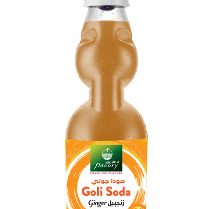 Flavory Goli Soda Carbonated Soft Drinks, Non alcoholic Flavoured Cool Drink, Indian Style Soda with Free Marble, Ginger - 300ml