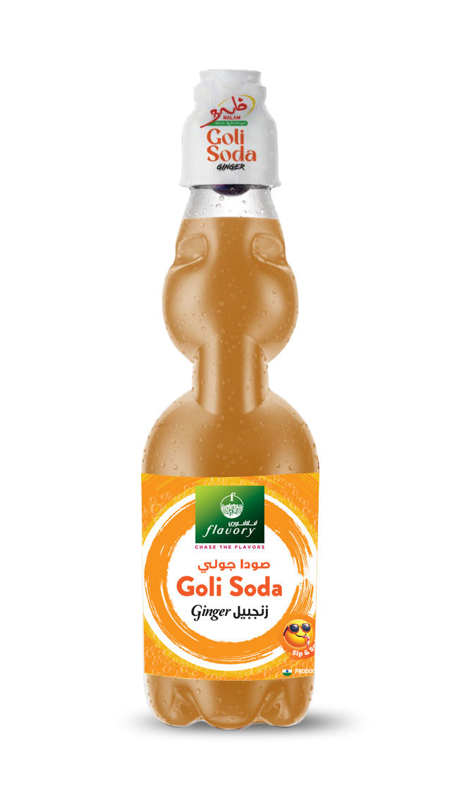 Flavory Goli Soda Carbonated Soft Drinks, Non alcoholic Flavoured Cool Drink, Indian Style Soda with Free Marble, Ginger - 300ml
