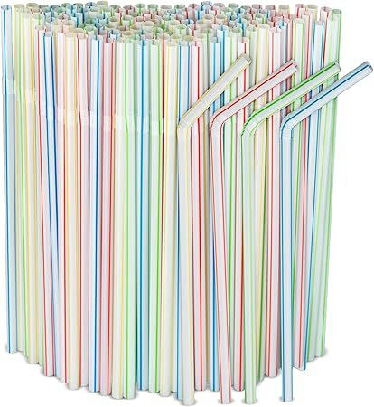 Buy and Bill Disposable Plastic Drinking Straws – Pack of 250 Flexible, Multicolor Straws, Ideal for Smoothies, Cocktails, and Family Gatherings