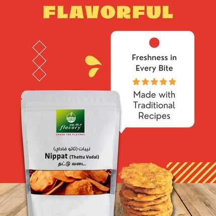 Flavory Nippat (Thattai), Traditional South Indian Savory Snack Made with Rice Flour, Lentils & Spices, Crispy & Flavorful, 100g