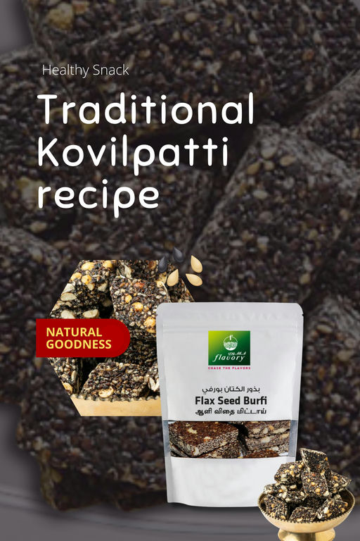 Flavory Flax Seed Candy (Burfi), Traditional Healthy Indian Sweet Made with Flax Seeds, Jaggery & Spices, 100g