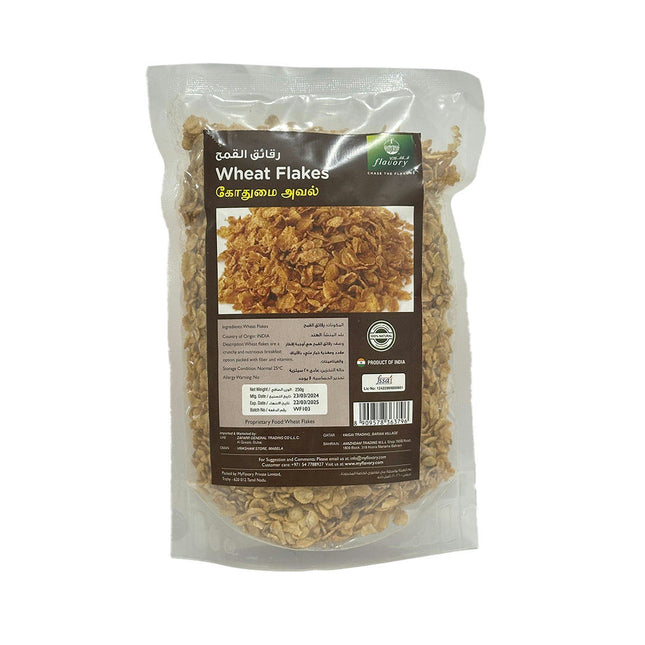 Flavory Wheat Flakes, Nutritious and Wholesome Breakfast Cereal, Rich in Fiber and Essential Nutrients, Ideal for Healthy Breakfast, Porridge & Snacks, 250g