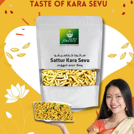 Flavory Sattur Spicy (Kara Sevu), Traditional South Indian Snack Made with Rice Flour, Gram Flour & Spices, Crispy & Savory, 100g