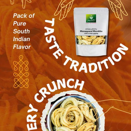 Flavory Manapparai (Rice) Murukku, Traditional South Indian Snack Made with Rice Flour & Spices, Crispy & Savory, 100g