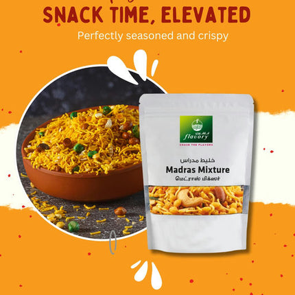 Flavory Madras Mixture, Traditional South Indian Snack Made with Mixed Lentils, Nuts & Spices, Crispy & Spicy, 100g