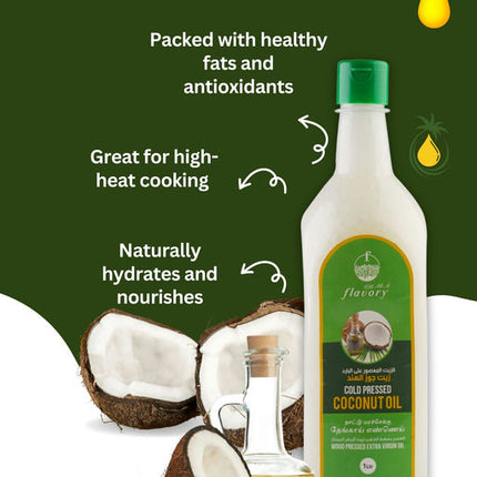Flavory Cold Pressed Coconut Oil, Pure & Natural Oil for Cooking and Skincare, 1 Litre