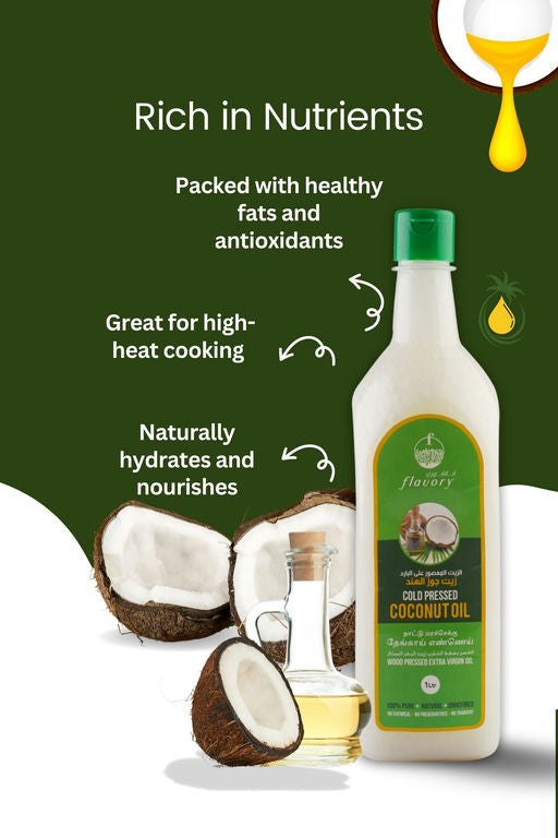 Flavory Cold Pressed Coconut Oil, Pure & Natural Oil for Cooking and Skincare, 1 Litre