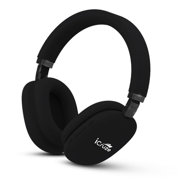 iCruze Comfy Headphones with Deep Bass, Noise Cancellation, Bluetooth 5.1, 6 Hours of Playtime, IPX6 - Black