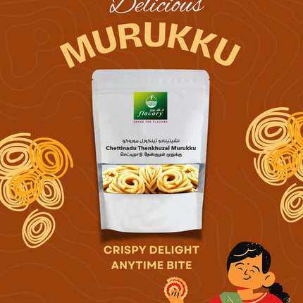 Flavory Chettinadu Thenkuzhal Murukku (Chettinad Crispy Rice Snack), Traditional South Indian Snack Made with Rice Flour & Spices, Crispy & Savory, 100g