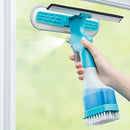 Multi-Purpose Window Cleaning Squeegee with Built-in Spray Bottle and Brush, Plastic Window Cleaner for Bedroom, Bathroom, Kitchen, Car, and Glass Surfaces