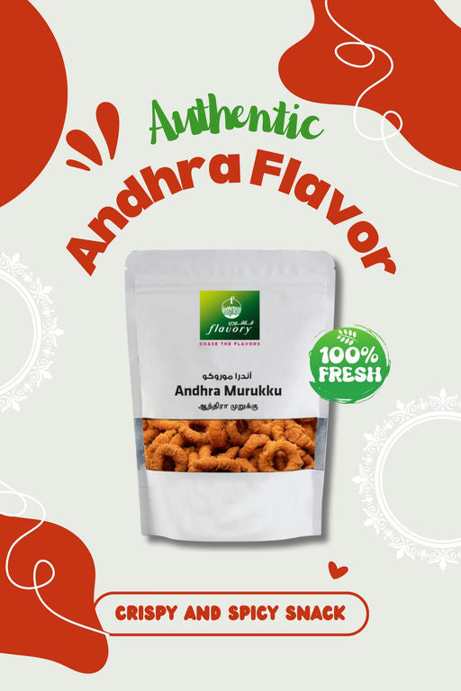Flavory Andhra Murukku, Traditional South Indian Snack Made with Rice Flour & Spices, Crispy & Savory, 100g