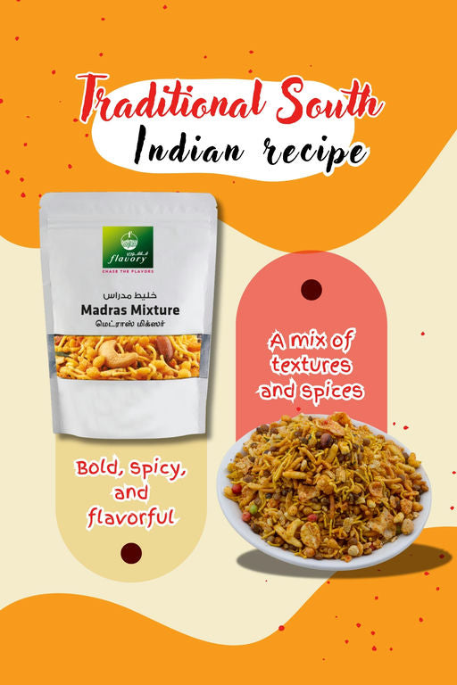 Flavory Madras Mixture, Traditional South Indian Snack Made with Mixed Lentils, Nuts & Spices, Crispy & Spicy, 100g