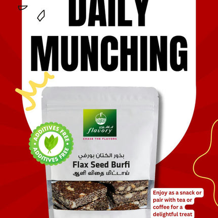 Flavory Flax Seed Candy (Burfi), Traditional Healthy Indian Sweet Made with Flax Seeds, Jaggery & Spices, 100g