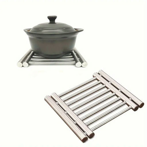 Buy and Bill Adjustable Stainless Steel Trivet – Expandable Hot Pot Stand & Spoon Rest for Countertop, Heat-Resistant Metal Mat