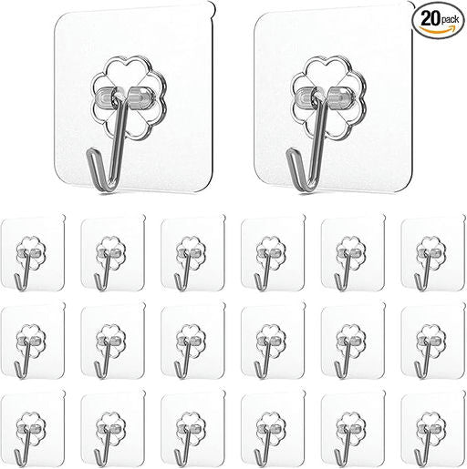 Buy and Bill Self-Adhesive Transparent Hooks for Ceiling & Wall – 20-Pack, 15 lb Capacity, Removable, Waterproof & Damage-Free Hanging Solution