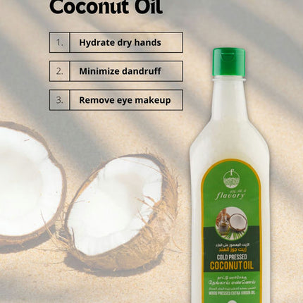 Flavory Cold Pressed Coconut Oil, Pure & Natural Oil for Cooking and Skincare, 1 Litre