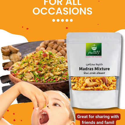 Flavory Madras Mixture, Traditional South Indian Snack Made with Mixed Lentils, Nuts & Spices, Crispy & Spicy, 100g