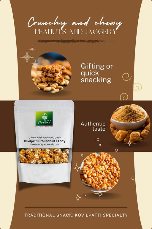 Flavory Kovilpatti Groundnut Candy (Kadalai Mittai), Traditional South Indian Sweet Made with Peanuts & Jaggery, Healthy & Flavorful, 100g