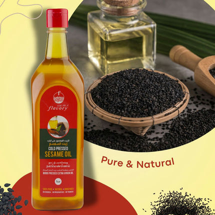 Flavory Cold Pressed Sesame Oil, Pure & Natural Oil for Cooking and Skin Care, 1 Litre