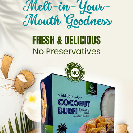 Flavory Coconut Burfi, Traditional Indian Sweet Made with Fresh Coconut and Sugar, Rich & Delicious, 200g