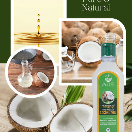 Flavory Cold Pressed Coconut Oil, Pure & Natural Oil for Cooking and Skincare, 500ml