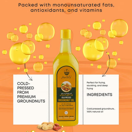 Flavory Cold Pressed Groundnut Oil, Pure & Natural Cooking Oil, Rich in Flavor and Nutrients, 1 Litre