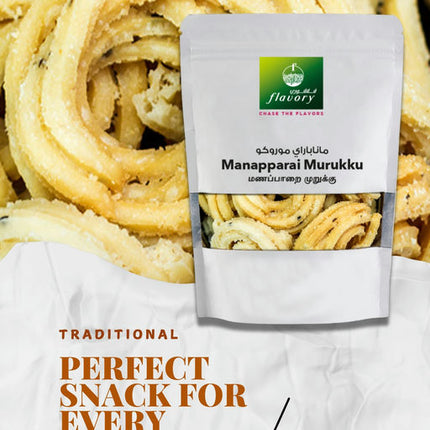 Flavory Manapparai (Rice) Murukku, Traditional South Indian Snack Made with Rice Flour & Spices, Crispy & Savory, 100g