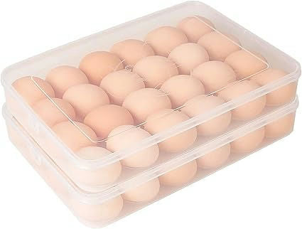 Buy and Bill 2-Pack Egg Storage Box – 24-Egg Capacity Covered Holders with Lid, Stackable, BPA-Free Egg Trays for Refrigerator Organization